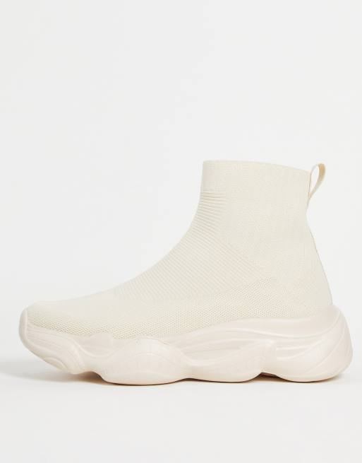 Truffle Collection - Sneakers a calza in maglia color pietra con suola spessa