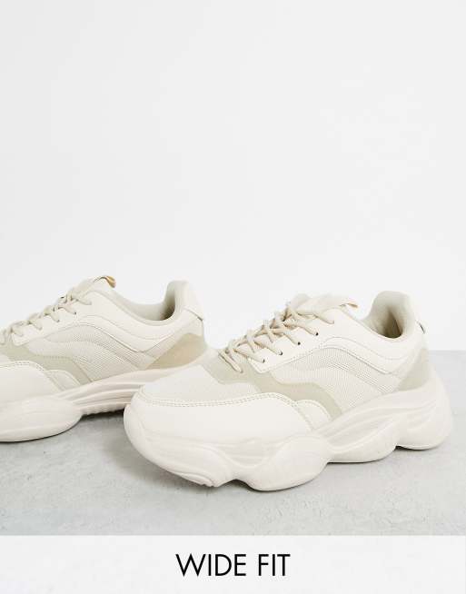 Truffle Collection - Sneakers met brede pasvorm en dikke bubbelzool in beige