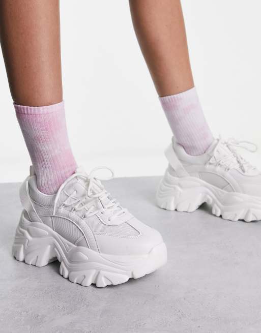 Truffle Collection - Sneakers stringate bianche sportive con suola super spessa