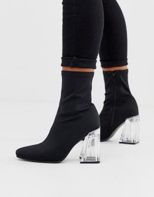 black booties with clear heel