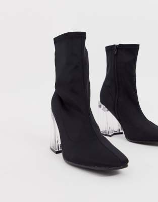 black sock boots clear heel