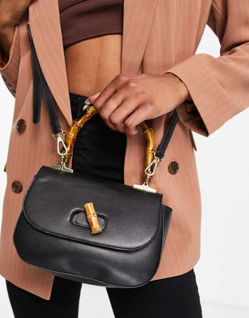 Truffle Collection - Sort crossbody-taske med bambushåndtag