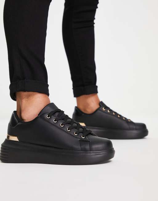 Truffle Collection - Sorte, minimalistiske og chunky sneakers med præget hældetalje, 3 af 4