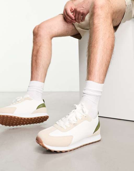 Truffle Collection - Sportieve hardloopschoenen in wit/beige/olijf
