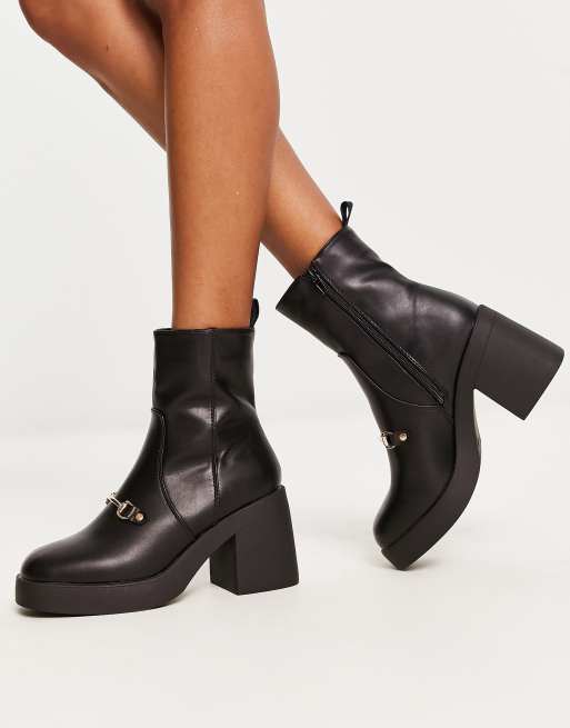 Truffle Collection sqaure toe loafer trim boots in black | ASOS