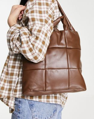 Truffle Collection square quilted tote bag in brown