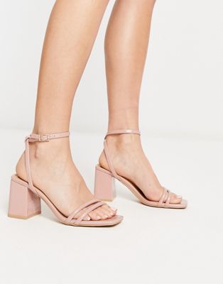 Truffle Collection Square Toe Block Heel Barely There Sandals In Beige-neutral