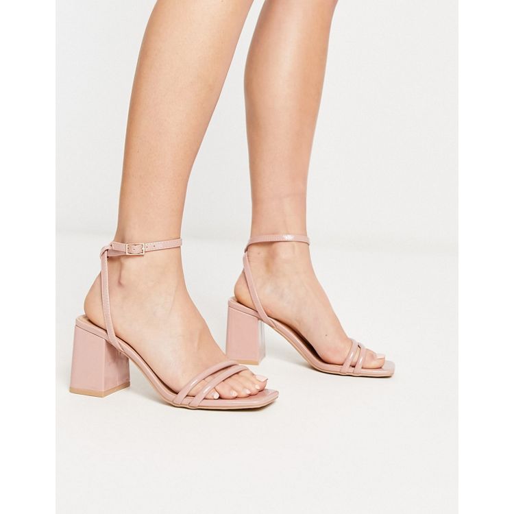 Truffle Collection square toe block heel barely there sandals in beige
