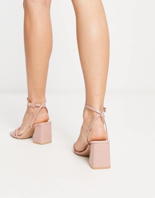 Truffle Collection square toe block heel barely there sandals in beige