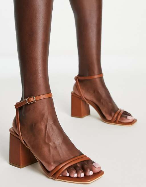 Truffle Collection square toe block heel sandals in tan