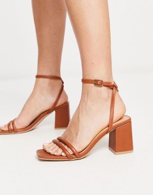 Truffle Collection square toe block heel sandals in tan
