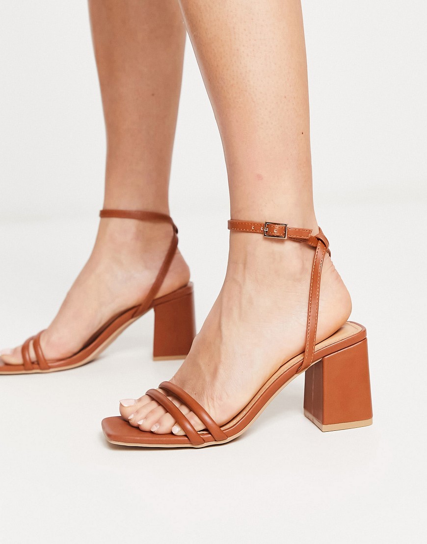 Truffle Collection Square Toe Block Heel Sandals In Tan-brown