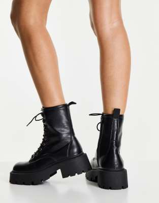 black square toe lace up boots