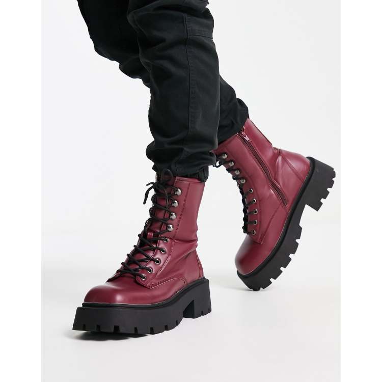 Burgundy on sale chunky boots