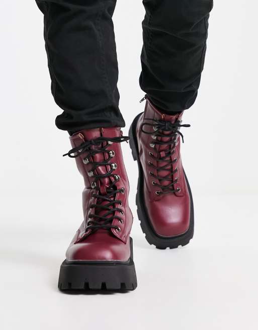 Burgundy chunky boots store