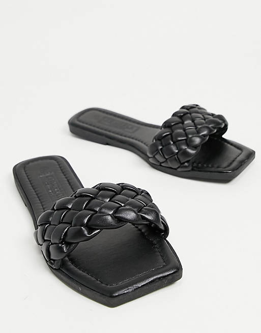 Truffle Collection square toe flat sliders in black