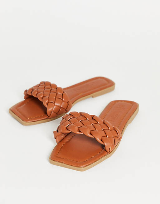 Truffle Collection square toe flat sliders in tan