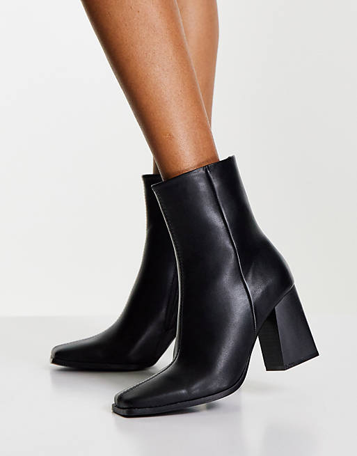Truffle Collection square toe heeled ankle boots in black | ASOS