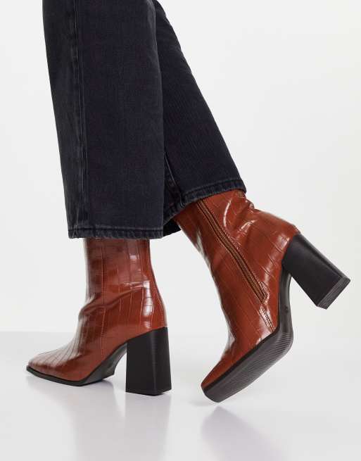 Square toe cheap patent boots