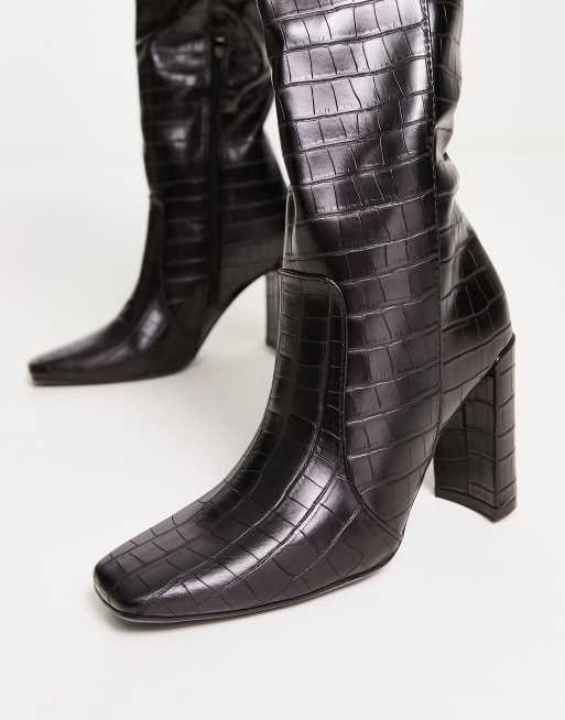 Croc knee high block heel online boots