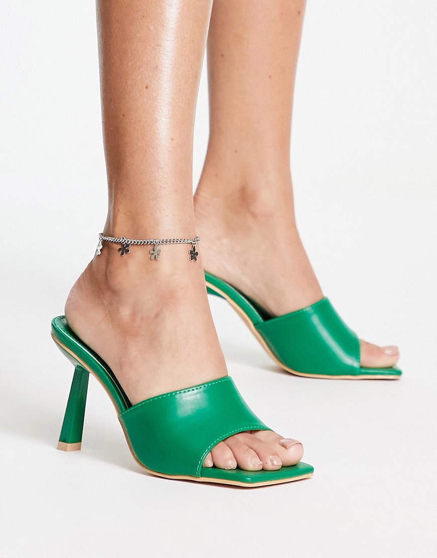 Truffle Collection square toe heeled mules in green-White