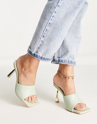 Truffle Collection square toe heeled mules in sage