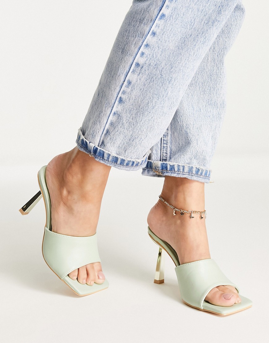 Truffle Collection square toe heeled mules in sage-Green