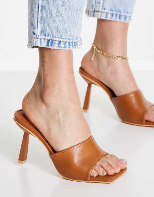 Truffle Collection square toe heeled mules in tan