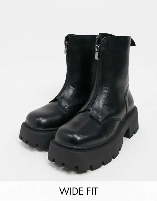 Truffle Collection – Stiefel mit breiter Zehenpartie mit Reißverschluss und dicker Sohle in Schwarz
