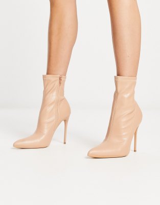 Truffle Collection Stiletto Heel Sock Boots In Taupe-neutral