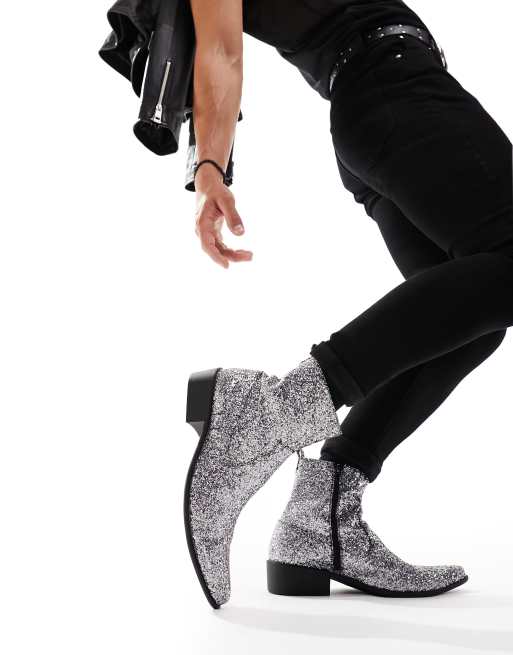 Truffle Collection - Stivaletti Chelsea stile western argento glitterati