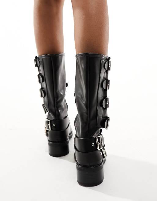 Truffle Collection Stivali biker al ginocchio neri con fibbie ASOS