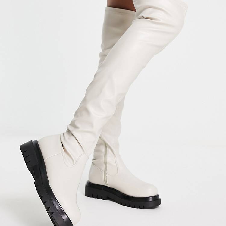 Asos Donna Scarpe Stivali Stivali sopra il ginocchio Stivali cuissard elasticizzati con suola spessa color crema 