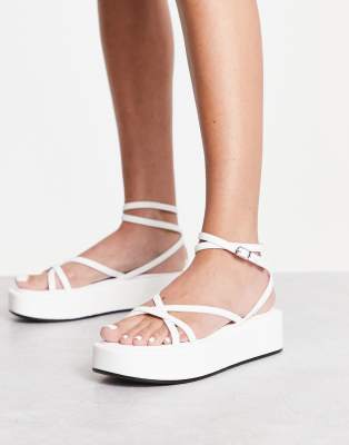 Truffle Collection Strappy Ankle Strap Flatform Sandals In White