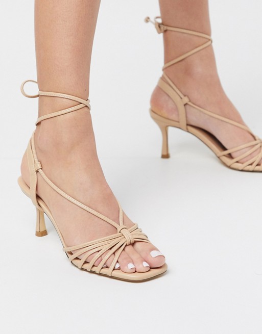 Truffle Collection strappy mid heeled sandals in beige