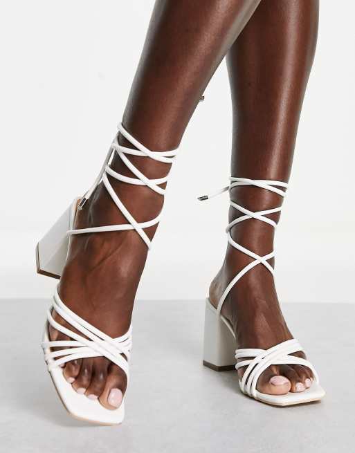 Truffle Collection Tie Leg Stiletto Heeled Sandals with Square Toe in Black - ASOS Outlet