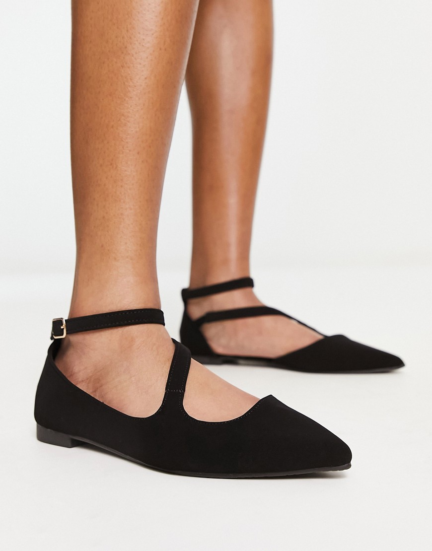 Truffle Collection Strappy Pointed Ballet Flats In Black