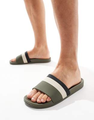 Truffle Collection Truffle Collection stripe sliders in khaki-Green