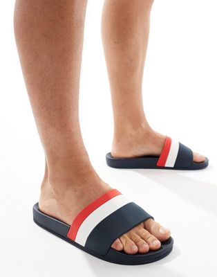 Truffle Collection stripe sliders in navy