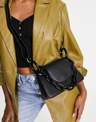 Truffle Collection structured bag with chunky chain handle in black