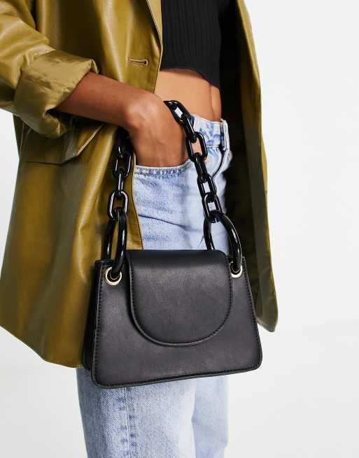 Truffle Collection structured bag with chunky chain handle in black