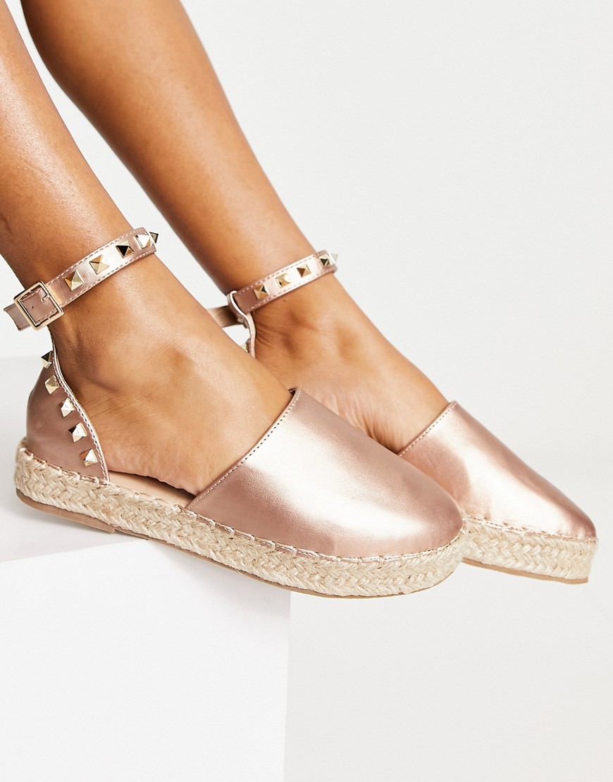 Truffle Collection studded ankle strap espadrilles in rose gold