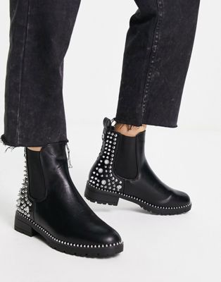 Truffle Collection studded cheslsea boots in black and silver