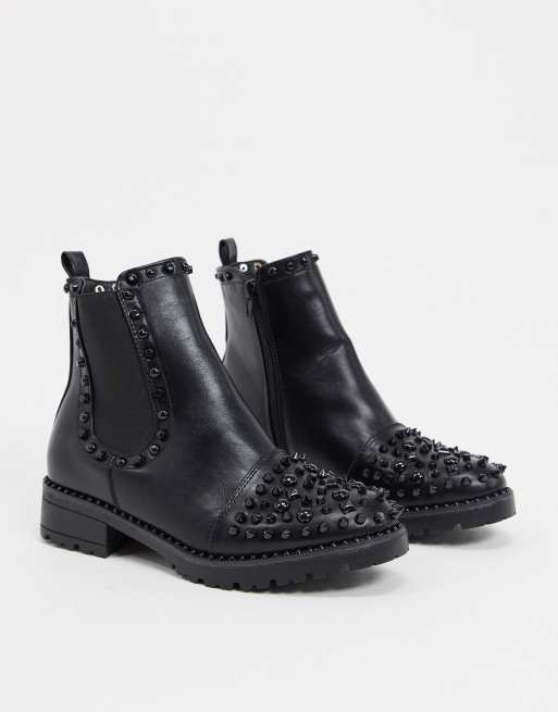 Truffle Collection studded flat ankle boots in black