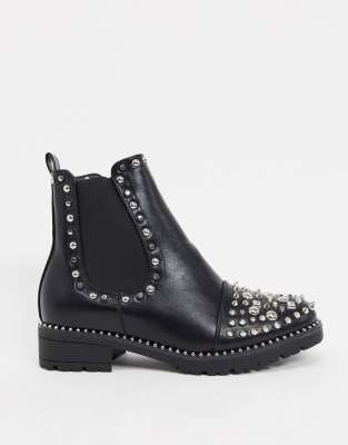 black studded flat boots