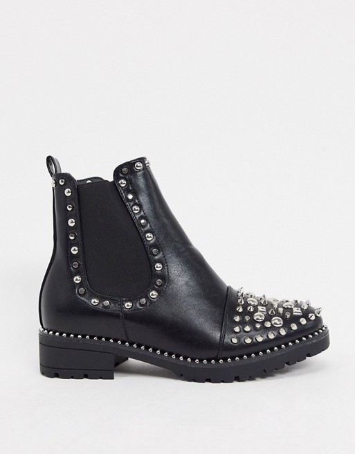 Truffle Collection studded flat ankle boots in black