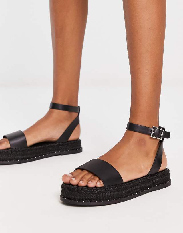 Truffle Collection studded flatform espadrille sandals in black