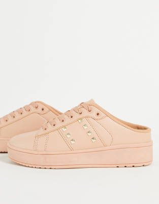 Truffle Collection studded flatform slip on mule trainers in beige drench