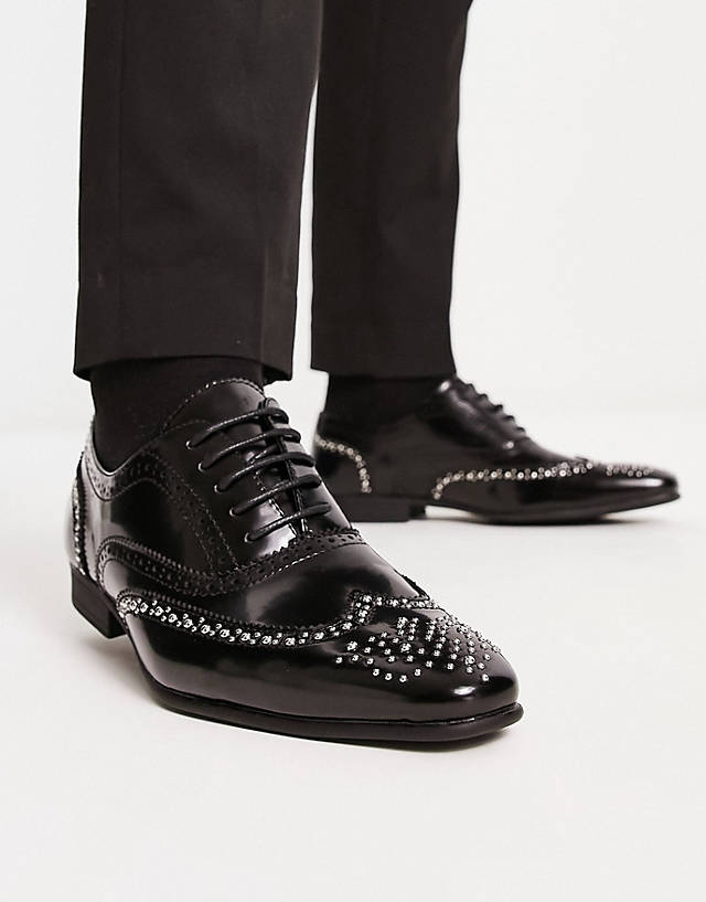 Truffle Collection - studded oxford lace up shoes in black faux leather