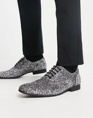 Truffle Collection studded oxford lace up shoes in silver glitter